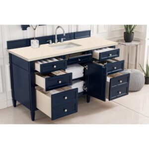 James Martin 650-V60S-VBL-3EMR Brittany 60 Inch Victory Blue Single Vanity with 3 CM Eternal Marfil Quartz Top