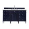 James Martin 650-V60S-VBL-3ENC Brittany 60 Inch Single Vanity Cabinet with Ethereal Noctis Quartz Top - Victory Blue