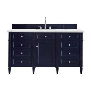 James Martin 650-V60S-VBL-3ENC Brittany 60 Inch Single Vanity Cabinet with Ethereal Noctis Quartz Top - Victory Blue