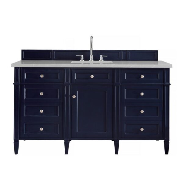 James Martin 650-V60S-VBL-3ESR Brittany 60 Inch Victory Blue Single Vanity with 3 CM Eternal Serena Quartz Top