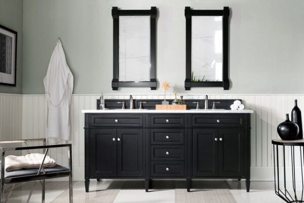 James Martin 650-V72-BKO-3AF Brittany 72 Inch Black Onyx Double Vanity with 3 cm Arctic Fall Solid Surface Top