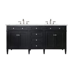 James Martin 650-V72-BKO-3ENC Brittany 72 Inch Double Vanity Cabinet with Ethereal Noctis Quartz Top - Black Onyx