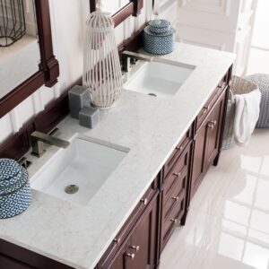 James Martin 650-V72-BNM-3EJP Brittany 72 Inch Burnished Mahogany Double Vanity with 3 cm Eternal Jasmine Pearl Quartz Top with Sink