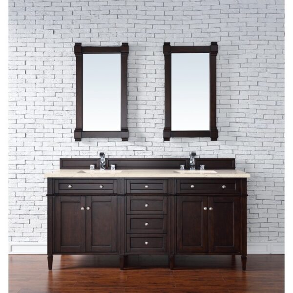 James Martin 650-V72-BNM-3EMR Brittany 72 Inch Burnished Mahogany Double Vanity with 3 CM Eternal Marfil Quartz Top