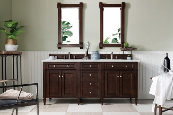 James Martin 650-V72-BNM-3ENC Brittany 72 Inch Double Vanity Cabinet with Ethereal Noctis Quartz Top - Burnished Mahogany