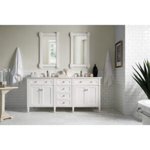 James Martin 650-V72-BW-3AF Brittany 72 Inch Bright White Double Vanity with 3 cm Arctic Fall Solid Surface Top