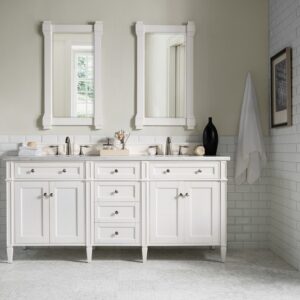 James Martin 650-V72-BW-3AF Brittany 72 Inch Bright White Double Vanity with 3 cm Arctic Fall Solid Surface Top