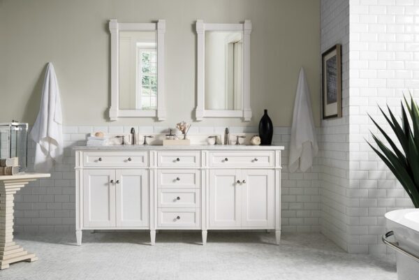 James Martin 650-V72-BW-3AF Brittany 72 Inch Bright White Double Vanity with 3 cm Arctic Fall Solid Surface Top