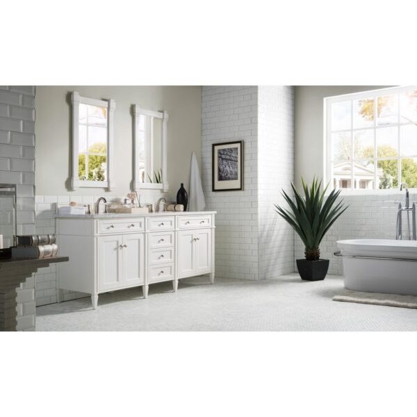 James Martin 650-V72-BW-3AF Brittany 72 Inch Bright White Double Vanity with 3 cm Arctic Fall Solid Surface Top