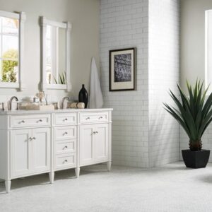 James Martin 650-V72-BW-3AF Brittany 72 Inch Bright White Double Vanity with 3 cm Arctic Fall Solid Surface Top