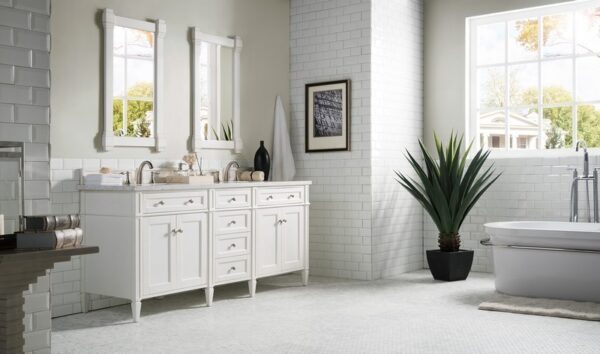 James Martin 650-V72-BW-3AF Brittany 72 Inch Bright White Double Vanity with 3 cm Arctic Fall Solid Surface Top