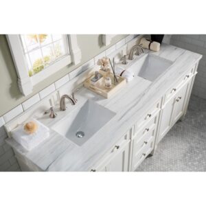 James Martin 650-V72-BW-3AF Brittany 72 Inch Bright White Double Vanity with 3 cm Arctic Fall Solid Surface Top