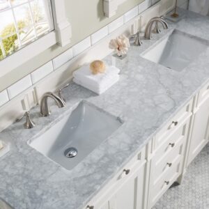 James Martin 650-V72-BW-3CAR Brittany 72 Inch Bright White Double Vanity with 3 cm Carrara Marble Top