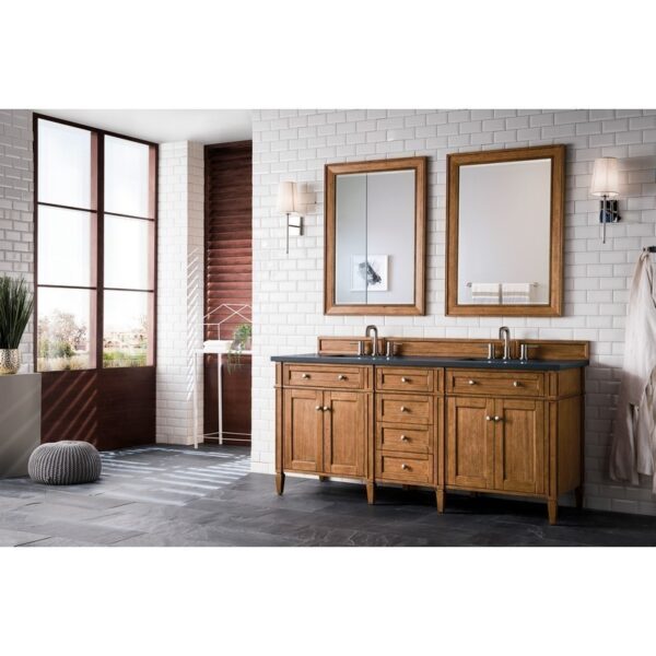 James Martin 650-V72-SBR-3CSP Brittany 72 Inch Saddle Brown Double Vanity with 3 CM Charcoal Soapstone Quartz Top