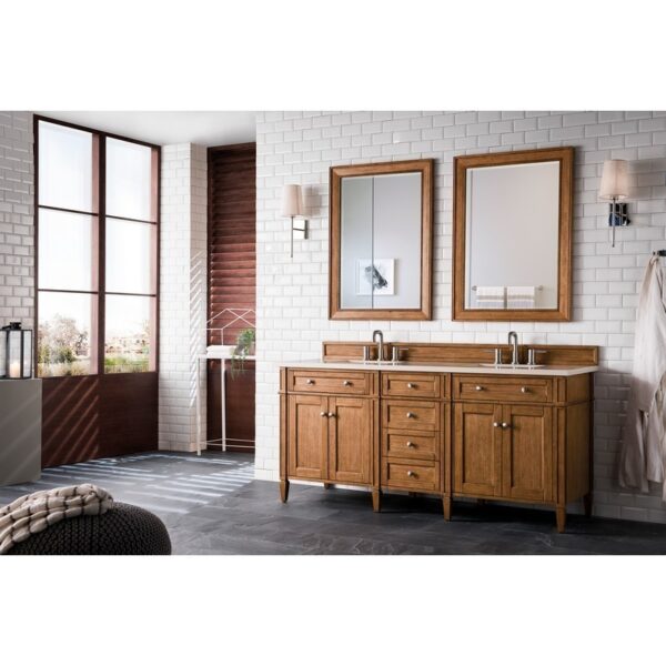 James Martin 650-V72-SBR-3EMR Brittany 72 Inch Saddle Brown Double Vanity with 3 CM Eternal Marfil Quartz Top