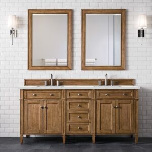 James Martin 650-V72-SBR-3ENC Brittany 72 Inch Double Vanity Cabinet with Ethereal Noctis Quartz Top - Saddle Brown