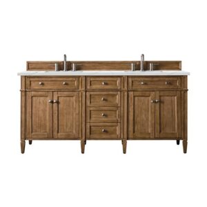 James Martin 650-V72-SBR-3ENC Brittany 72 Inch Double Vanity Cabinet with Ethereal Noctis Quartz Top - Saddle Brown