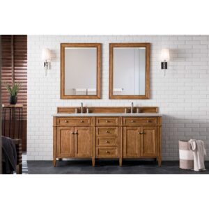 James Martin 650-V72-SBR-3ESR Brittany 72 Inch Saddle Brown Double Vanity with 3 CM Eternal Serena Quartz Top