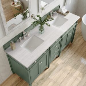 James Martin 650-V72-SC-3AF Brittany 72 Inch Smokey Celadon Double Sink Vanity with 3 cm Arctic Fall Top