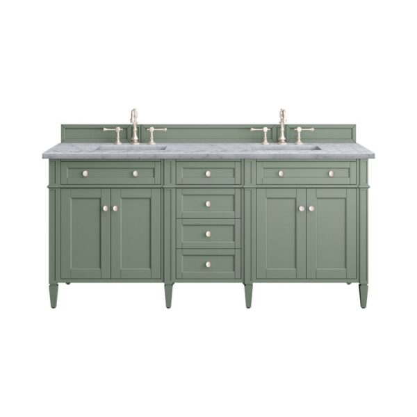 James Martin 650-V72-SC-3CAR Brittany 72 Inch Smokey Celadon Double Sink Vanity with 3 cm Carrara Marble Top