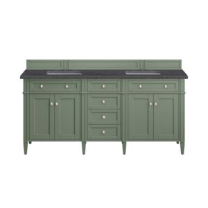 James Martin 650-V72-SC-3CSP Brittany 72 Inch Smokey Celadon Double Sink Vanity with 3 cm Charcoal Soapstone Top