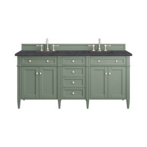 James Martin 650-V72-SC-3CSP Brittany 72 Inch Smokey Celadon Double Sink Vanity with 3 cm Charcoal Soapstone Top