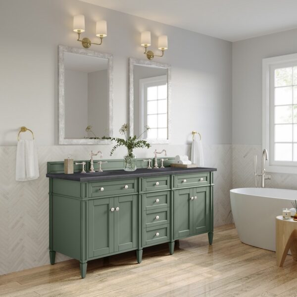 James Martin 650-V72-SC-3CSP Brittany 72 Inch Smokey Celadon Double Sink Vanity with 3 cm Charcoal Soapstone Top