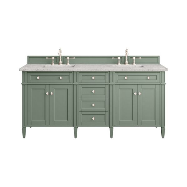 James Martin 650-V72-SC-3EJP Brittany 72 Inch Smokey Celadon Double Sink Vanity with 3 cm Eternal Jasmine Pearl Top