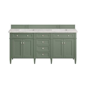 James Martin 650-V72-SC-3EJP Brittany 72 Inch Smokey Celadon Double Sink Vanity with 3 cm Eternal Jasmine Pearl Top