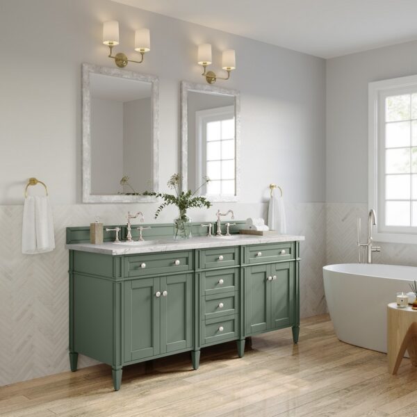 James Martin 650-V72-SC-3EJP Brittany 72 Inch Smokey Celadon Double Sink Vanity with 3 cm Eternal Jasmine Pearl Top