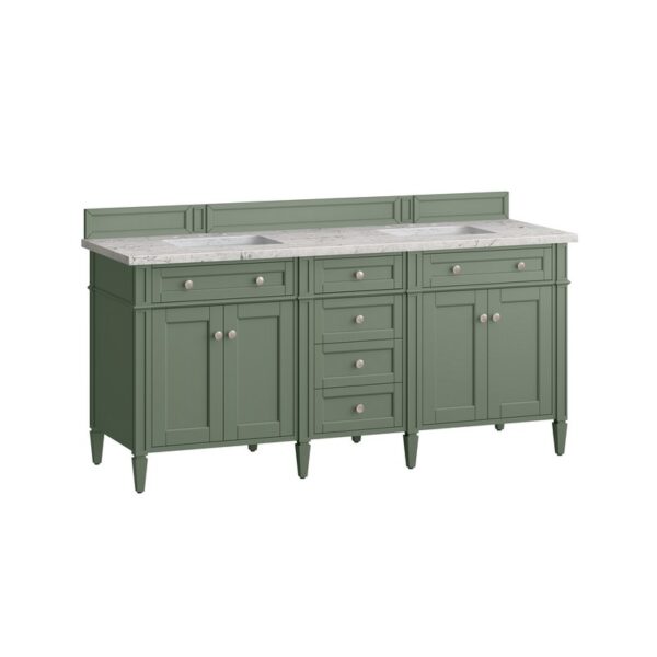 James Martin 650-V72-SC-3EJP Brittany 72 Inch Smokey Celadon Double Sink Vanity with 3 cm Eternal Jasmine Pearl Top