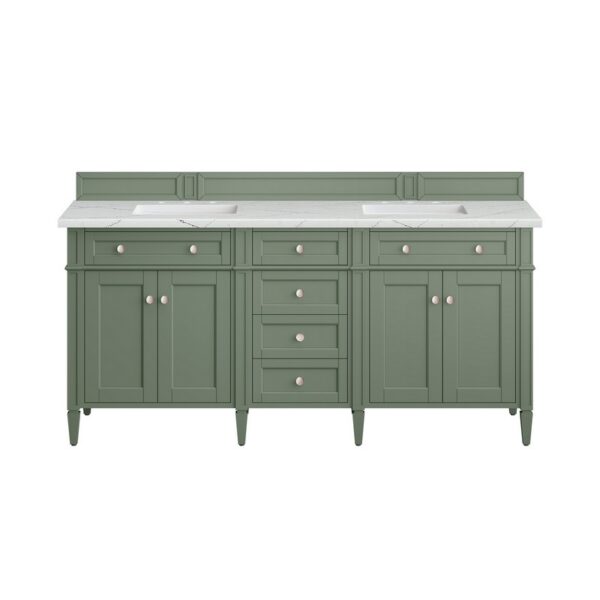 James Martin 650-V72-SC-3ENC Brittany 72 Inch Smokey Celadon Double Sink Vanity with 3 cm Ethereal Noctis Top