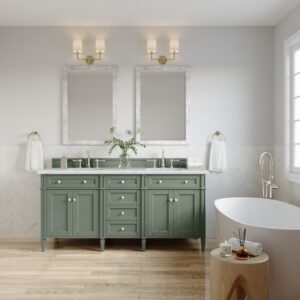 James Martin 650-V72-SC-3ENC Brittany 72 Inch Smokey Celadon Double Sink Vanity with 3 cm Ethereal Noctis Top