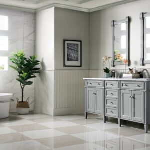 James Martin 650-V72-UGR-3CAR Brittany 72 Inch Urban Gray Double Vanity with 3 cm Carrara Marble Top