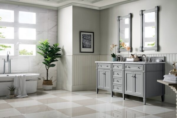 James Martin 650-V72-UGR-3CAR Brittany 72 Inch Urban Gray Double Vanity with 3 cm Carrara Marble Top