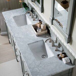 James Martin 650-V72-UGR-3CAR Brittany 72 Inch Urban Gray Double Vanity with 3 cm Carrara Marble Top