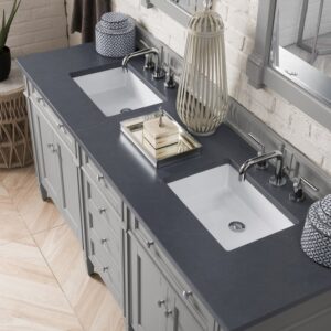 James Martin 650-V72-UGR-3CSP Brittany 72 Inch Urban Gray Double Vanity with 3 cm Charcoal Soapstone Quartz Top with Sink