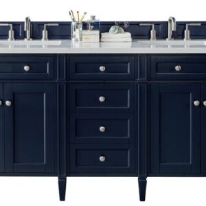 James Martin 650-V72-VBL-3CAR Brittany 72 Inch Victory Blue Double Vanity with 3 cm Carrara Marble Top