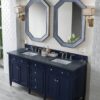 James Martin 650-V72-VBL-3CSP Brittany 72 Inch Victory Blue Double Vanity with 3 cm Charcoal Soapstone Quartz Top with Sink