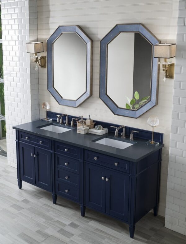 James Martin 650-V72-VBL-3CSP Brittany 72 Inch Victory Blue Double Vanity with 3 cm Charcoal Soapstone Quartz Top with Sink