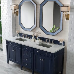 James Martin 650-V72-VBL-3EJP Brittany 72 Inch Victory Blue Double Vanity with 3 cm Eternal Jasmine Pearl Quartz Top with Sink