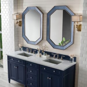 James Martin 650-V72-VBL-3EJP Brittany 72 Inch Victory Blue Double Vanity with 3 cm Eternal Jasmine Pearl Quartz Top with Sink