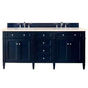 James Martin 650-V72-VBL-3EMR Brittany 72 Inch Victory Blue Double Vanity with 3 CM Eternal Marfil Quartz Top