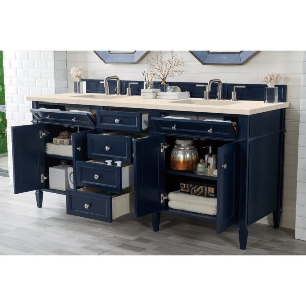 James Martin 650-V72-VBL-3EMR Brittany 72 Inch Victory Blue Double Vanity with 3 CM Eternal Marfil Quartz Top