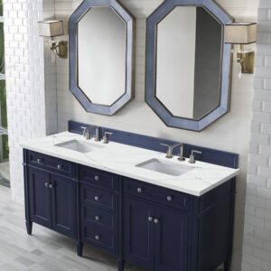 James Martin 650-V72-VBL-3ENC Brittany 72 Inch Double Vanity Cabinet with Ethereal Noctis Quartz Top - Victory Blue