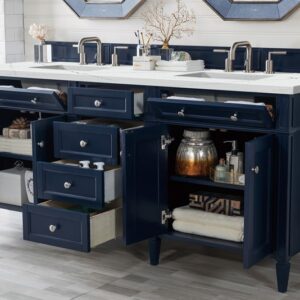 James Martin 650-V72-VBL-3ENC Brittany 72 Inch Double Vanity Cabinet with Ethereal Noctis Quartz Top - Victory Blue