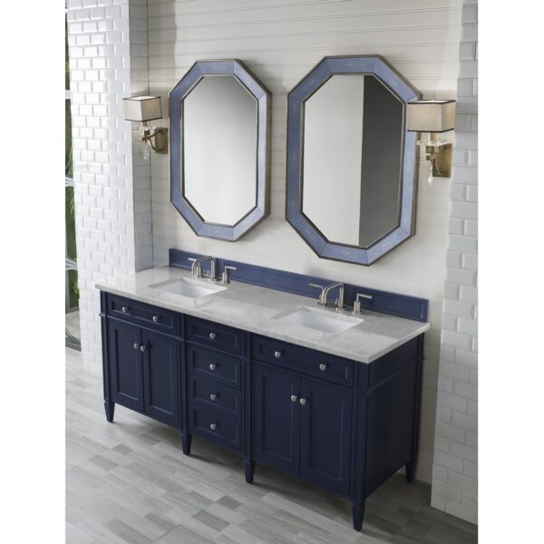 James Martin 650-V72-VBL-3ESR Brittany 72 Inch Victory Blue Double Vanity with 3 CM Eternal Serena Quartz Top