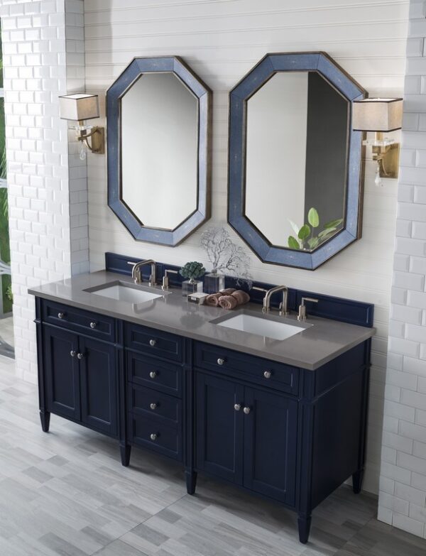 James Martin 650-V72-VBL-3GEX Brittany 72 Inch Victory Blue Double Vanity with 3 cm Grey Expo Quartz Top with Sink