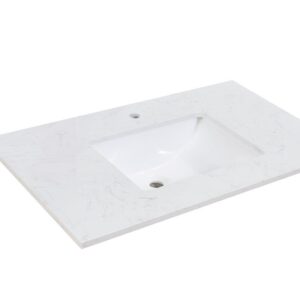 Altair 65037-CTP-AW Salerno 37 Inch Stone effects Vanity Top in Aosta White with White Sink