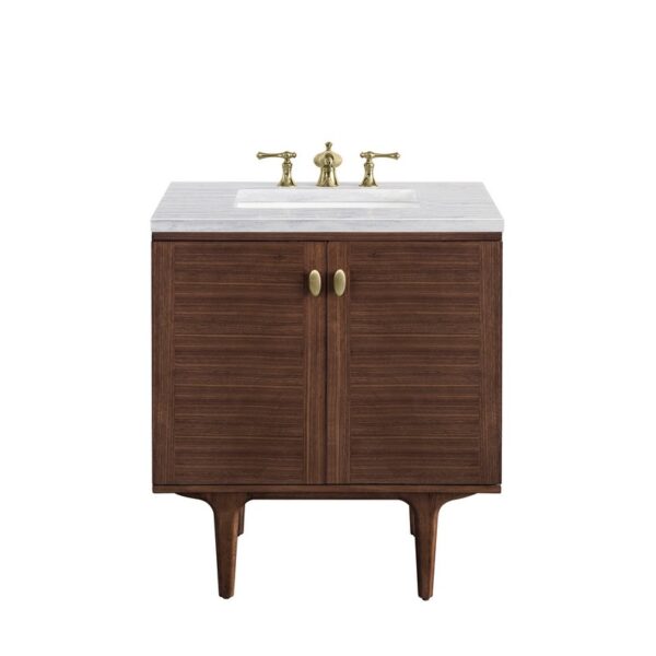 James Martin 670-V30-WLT-3AF Amberly 30 Inch Mid-Century Walnut Single Sink Vanity with 3 cm Arctic Fall Top